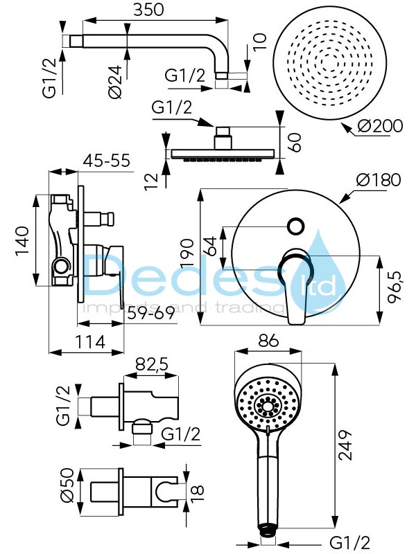 ΦΩΤΟΓΡΑΦΙΑ 3 ΚΙΤ ΕΝΤΟΙΧΙΣΜΟΥ ΜΑΥΡΟ RITTO ΜΕ ΜΠΑΤΑΡΙΑ ΚΩΔ.INOX Φ200, ΒΡΑΧΙΟΝΑ 35cm, ΤΗΛΕΦ., ΣΠΙΡΑΛ 150cm, ΣΤΗΡΙΓΜΑ