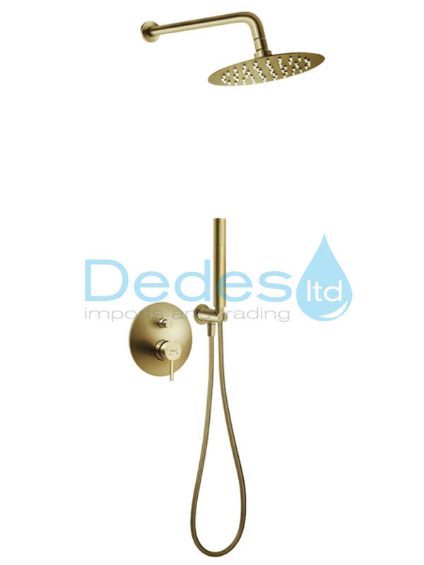 ΦΩΤΟΓΡΑΦΙΑ 2 ΚΙΤ ΕΝΤΟΙΧΙΣΜ. CIRICULUS BRUSHED GOLD ΜΕ ΜΠΑΤ. ΚΩΔ. INOX Φ200, ΒΡΑΧ.35cm, ΤΗΛΕΦ. ΣΠΙΡΑΛ 150cm, ΣΤΗΡ.