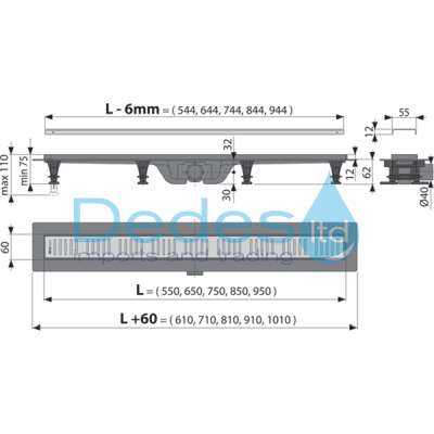 ΦΩΤΟΓΡΑΦΙΑ 2 ΣΙΦΩΝ ΝΤΟΥΣ ΕΥΘΥΓΡAMMO Φ40 APZ10-550Μ ALCAPLAST ΜΕ MAT ΣΧΑΡΑ ΣΕ BLISTER L=600mm G=60mm H1=62mm H2=75